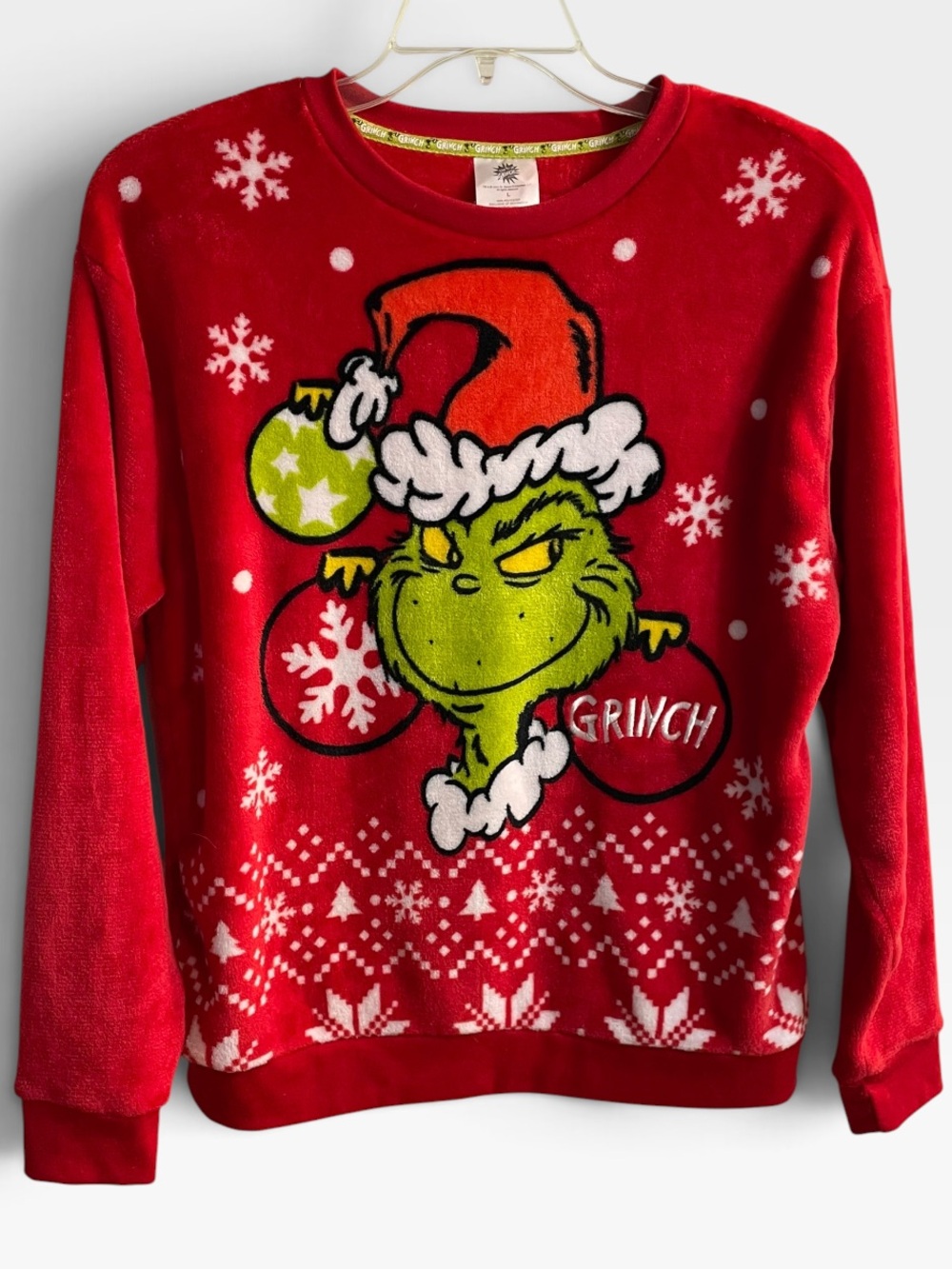 The Grinch Christmas Fleece Sweatshirt Red Ugly Holiday Sweater Size L